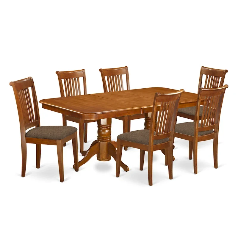 East West Furniture 7 Piece Dining Table Set- of a Rectangle Wooden Table and 6 Dining Room Chairs, Saddle Brown (Seat Option)