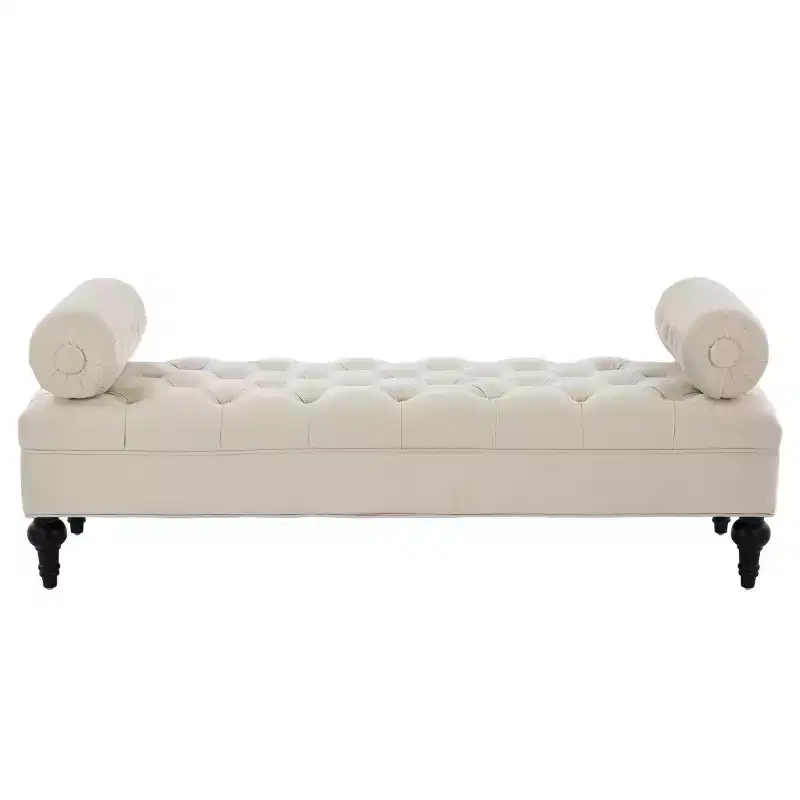 Modern End of Bed Bench for Bedroom, Velvet Upholstered Window Bench with 2 Detachable Pillows for Living Room or Entryway-Panipeachy