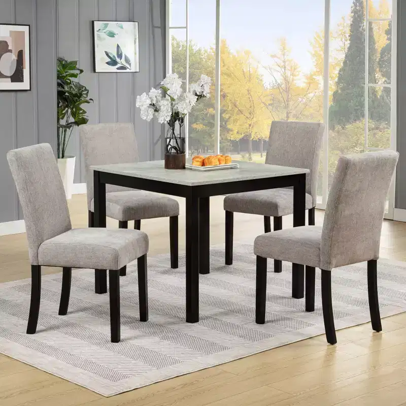 GDFStudio Fauna Modern 5 Piece Rubberwood Dining Set with Upholstered Chairs