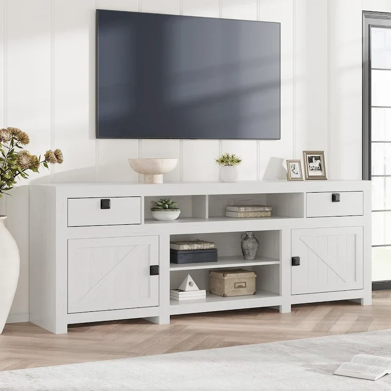 Farmhouse TV Stand for 75/80 Inch TVs, 70 Long Entertainment Center for Living Room