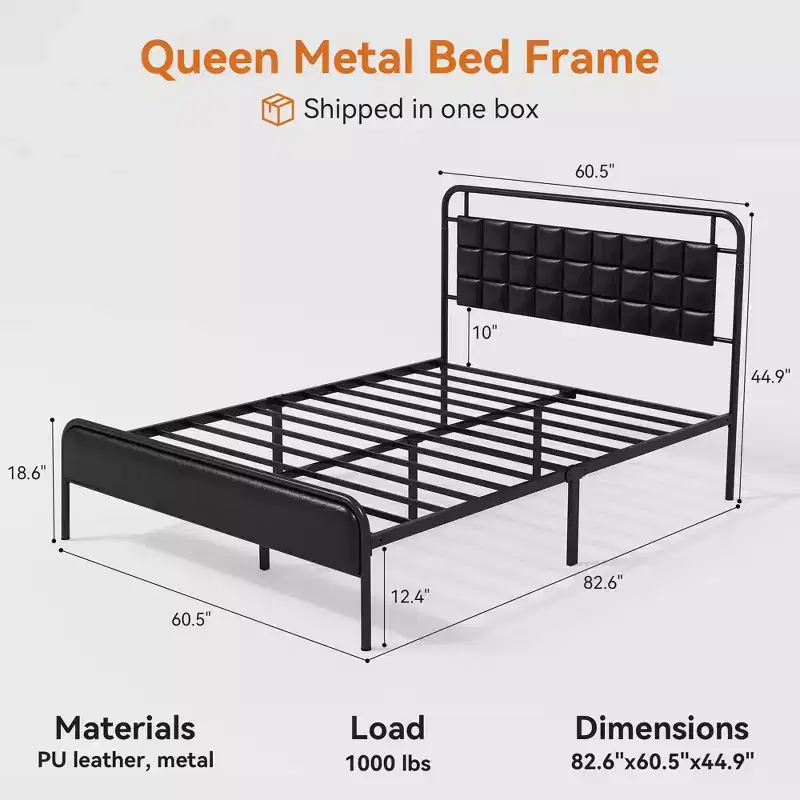 Sailvan Queen Bed Frame with Headboard, Queen Size Bed Frame with Storage Space & Upholstered