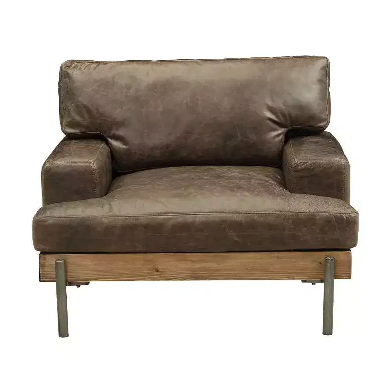 41" Silchester Chair Oak/Distress Chocolate Leather with RF Side Pocket - Acme Furniture
