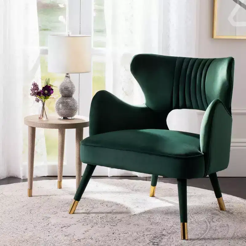 Forest Green / Shale / Slate Blue & Gold Wingback Accent Chair 鈥?Velvet, Single Seat