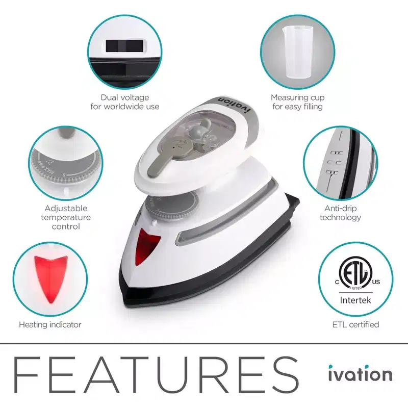 Ivation Travel Steam Iron, Dual Voltage Mini Portable Iron with Nonstick Soleplate, ETL Certified