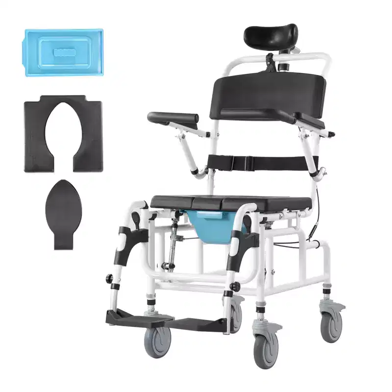 VEVOR Shower Wheelchair, 17.5in Width Aluminum Alloy Bathroom Wheelchair for Inside Shower, Adjustable Rolling Shower Chair, 300 lbs Capacity