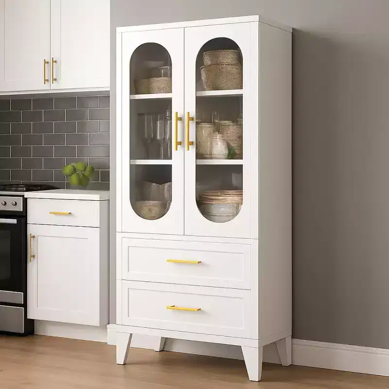 Pantry Storage Cabinet with Drawer, Glass Doors, Adjustable Shelves, 73-Inch Metal Pantry Cabinet for Kitchen, Laundry, Living, Dining, Tool Room