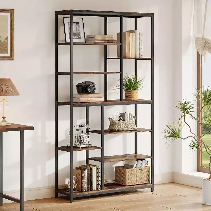 Lantine 79-Inch Tall 8-Tier Bookshelf, Vintage Freestanding Open Book Shelves for Living Room, Home Office, Rustic Brown