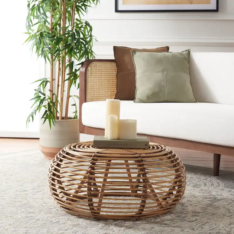 Round Rattan Coffee Table, 30W x 30D x 16H