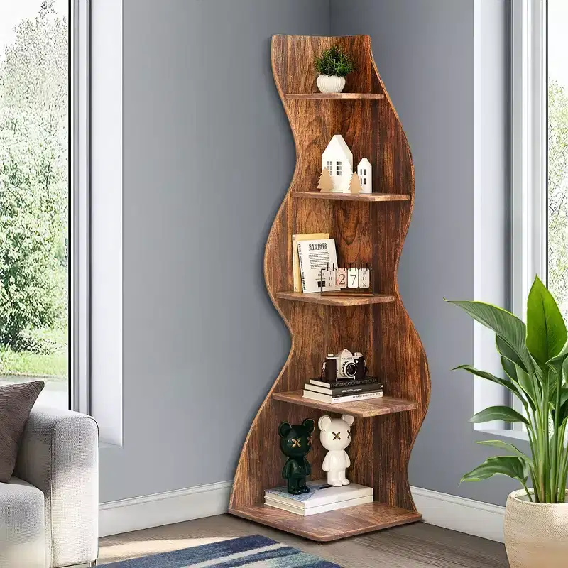 TUYOHW Wall Corner Shelf,5-Tier Floating Bookshelf for Modern Home - Space-Saving Storage & Display Unit,Brown