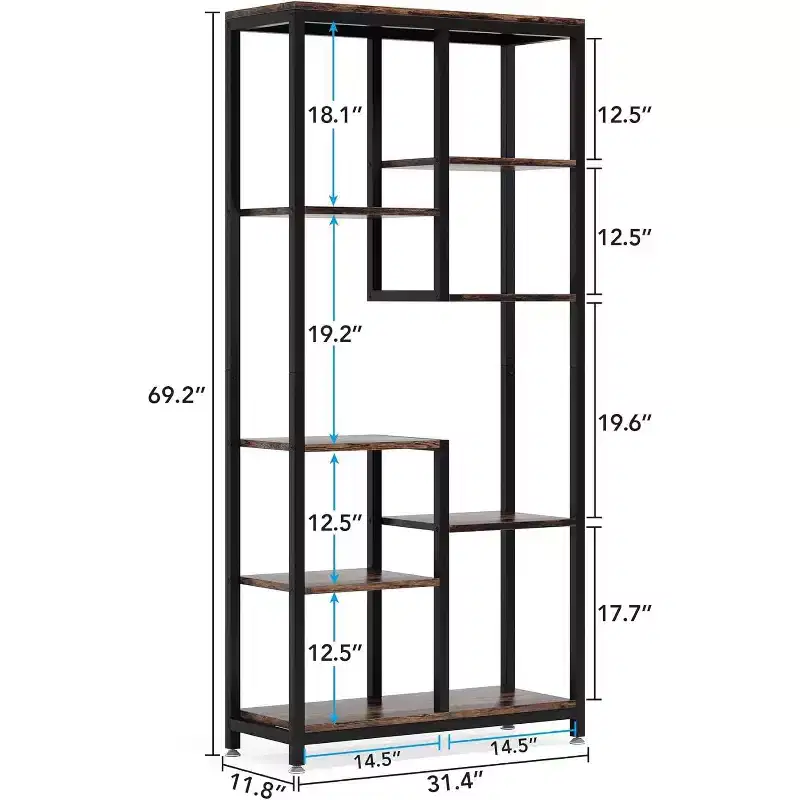 Lantine 6-Tier Tall Bookcase, Modern Storage Organizer and Industrial Corner Shelf for Garage, Bedroom, Home Office, Kitchen, Living Room