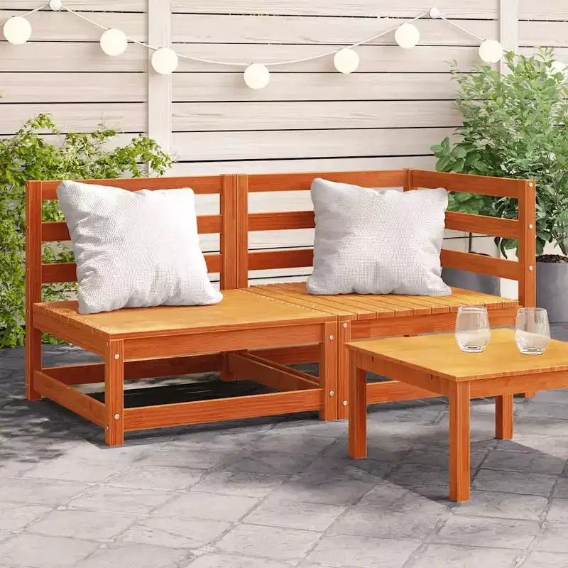 vidaXL Garden Sofa Wax brown Solid pine wood 2-seater Modular