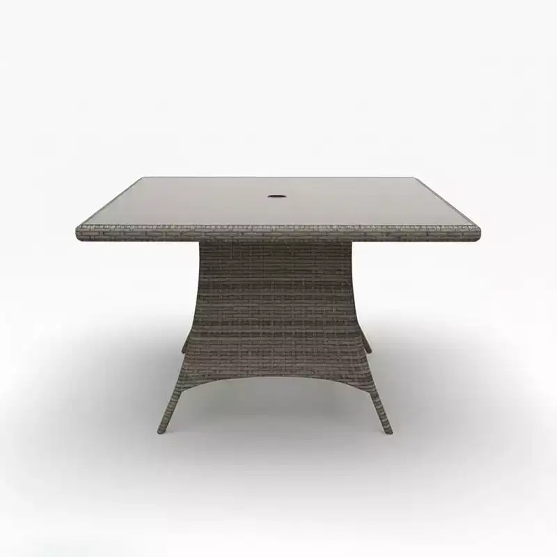 Covers&All Malibu 60 in Square Dining Table, Willow Flat Wicker w / Glass Top