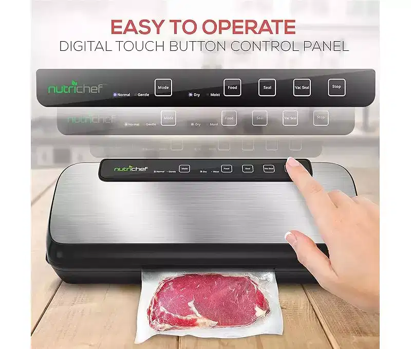 NutriChef Automatic Vacuum Sealer System with Stainless Steel Housing (PKVS20STS) - Includes Vacuum Bags & Wine Stopper