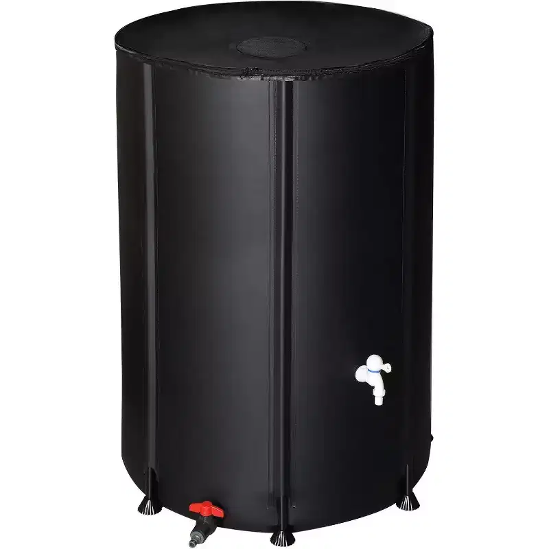 VINGLI Upgraded 100 Gallon Collapsible Rain Barrel, Portable Water Storage Collection System with Filter Spigot Overflow Kit Black