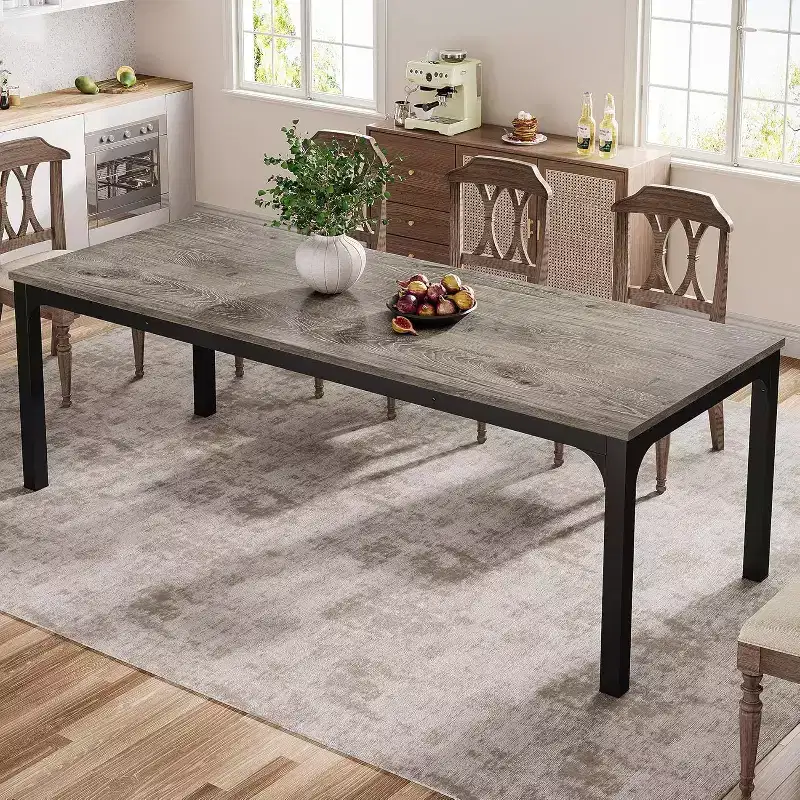 Lantine 78-Inch Dining Table for 8, Narrow Long Rectangular Rustic Kitchen Dinner Table for Dining Room, Gray & Black
