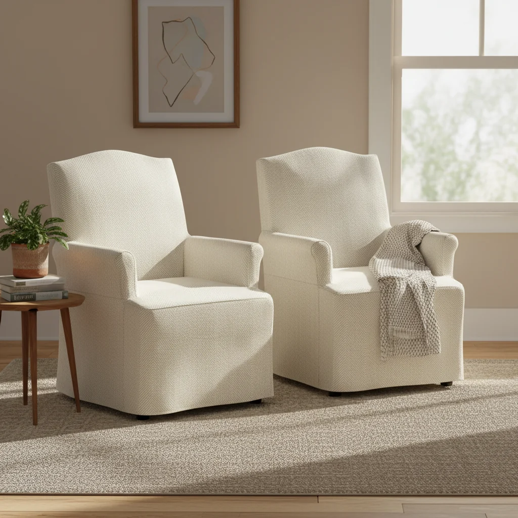 Upholstered Slipcover Arm Dining Chair with Soild Wood Legs Set of 2 by