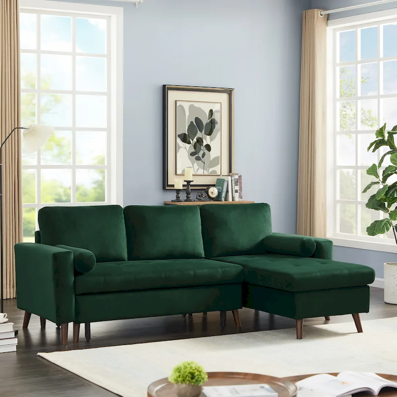 Green 88 Velvet Corner Sleeper Sectional Sofa with Pull-Out Bed