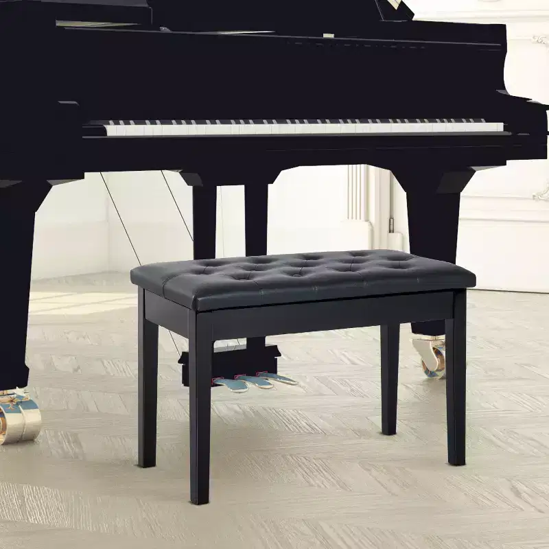 HOMCOM Traditional Country Birchwood Faux Leather Padded 2 Person Piano Bench