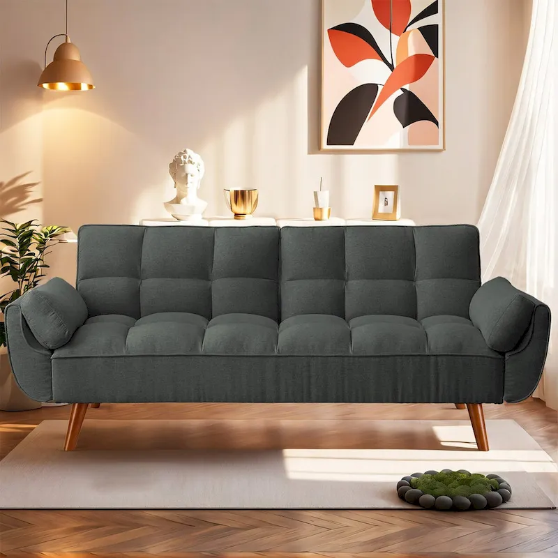 75 Futon Sofa Bed, Convertible Folding Couch Recliner with 2 Pillows