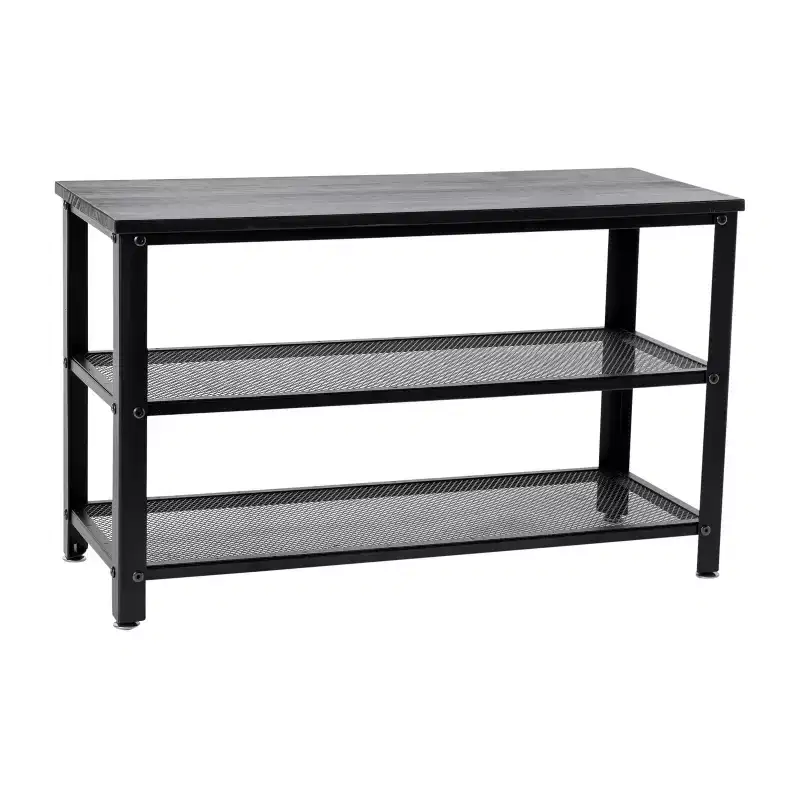 Emma and Oliver 3-Tier Storage Bench with Metal Mesh Shelves for Entryway, Mudroom, or Bedroom