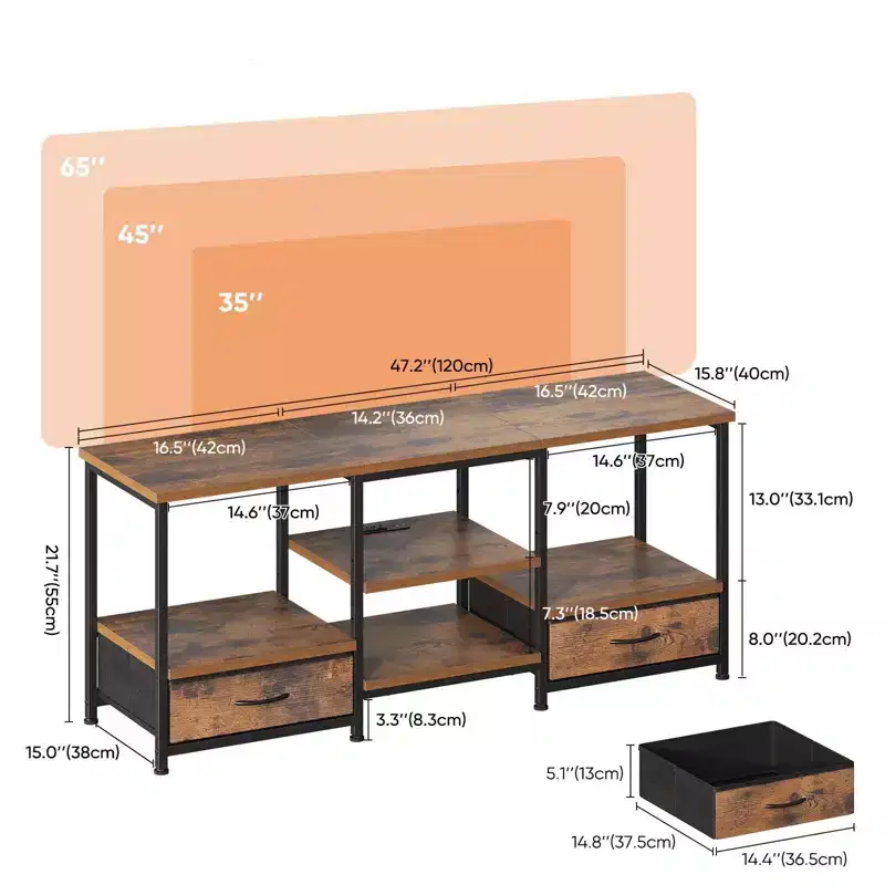 TUYOHW 47/63 TV Stand with 2 Drawers &Built-in Outlet,Entertainment Center with Open Shelves for 55-75 TVs,Console Table for Living Room,Bedroom