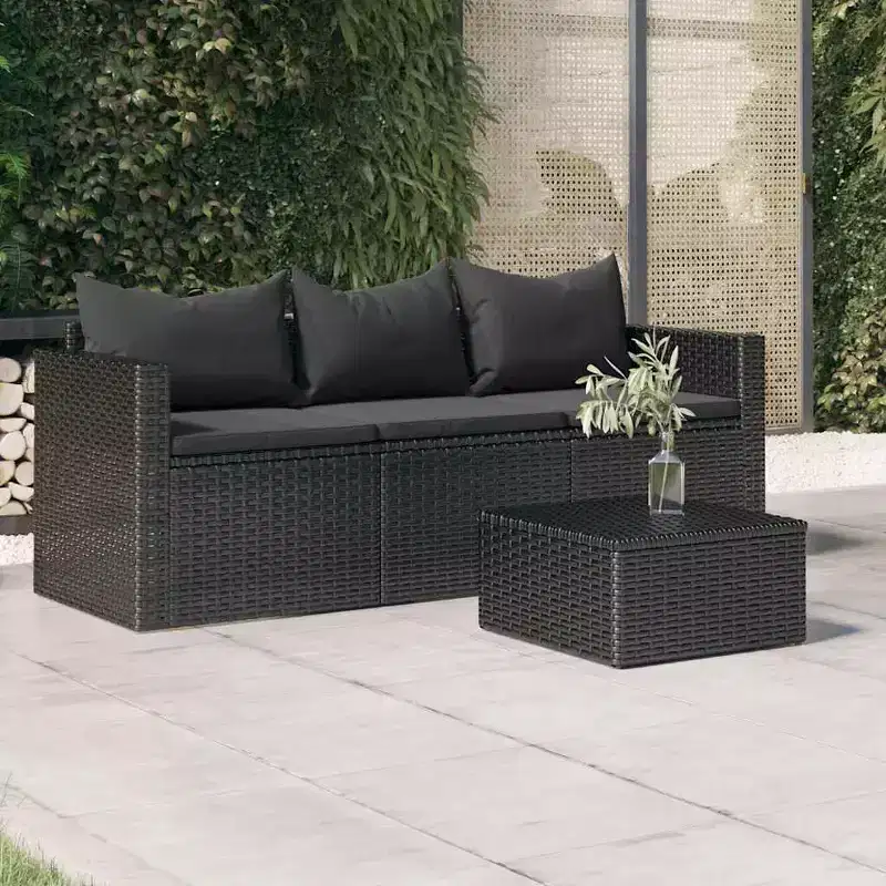 vidaXL Modern 3-Seater Patio Sofa in Poly Rattan