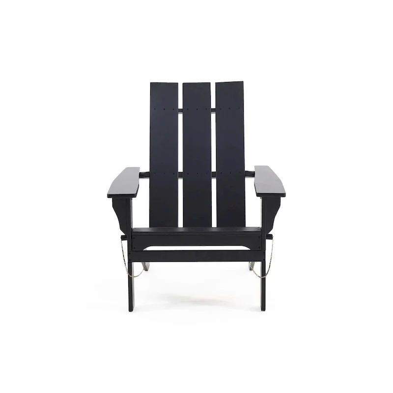 Foldable Outdoor Adirondack Chair, Rustic Black Steel and Acacia Wood