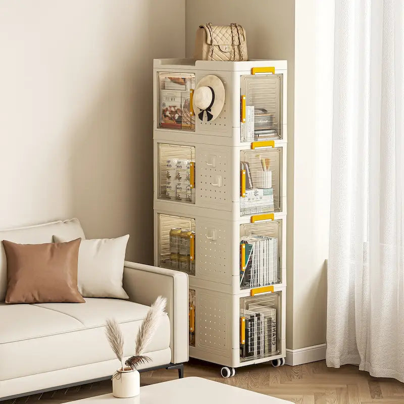 4-Tier Rolling Storage bookcase with Wheels for Living room, Office