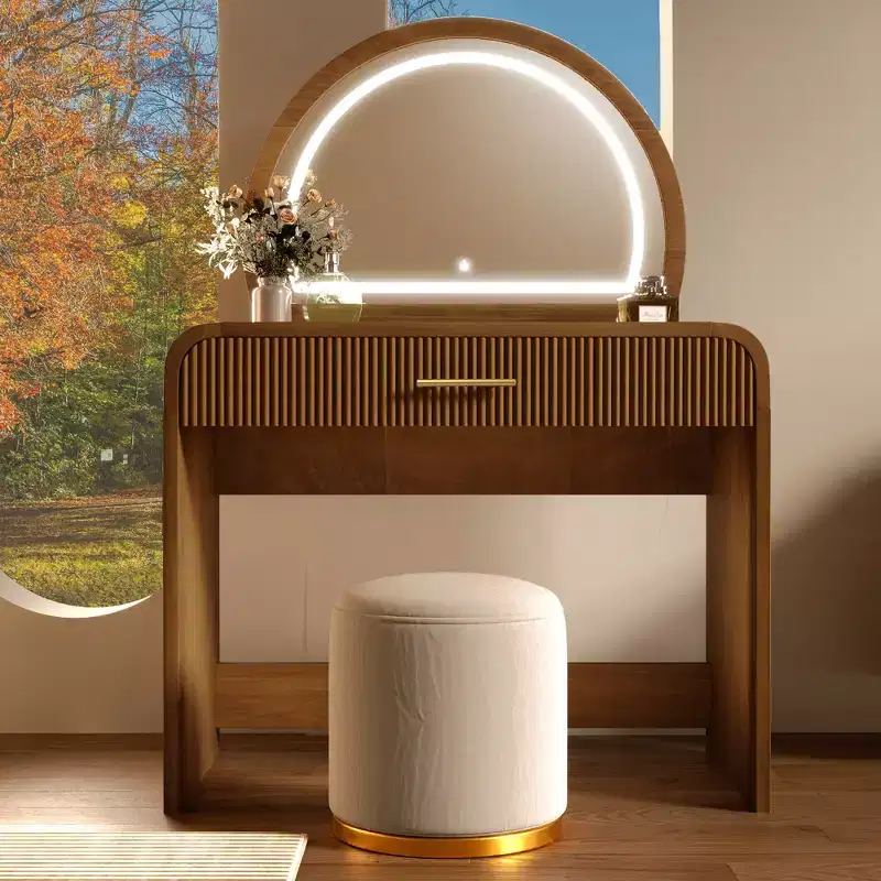 Makeup Vanity Table with Lighted Mirror and Drawer