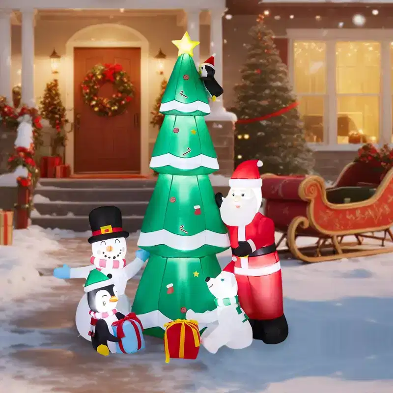 7.5FT Christmas Inflatable Decoration, Inflatable Christmas Tree with Santa and Snowman, Blow Up Yard Decorations for Holiday Party Yard Lawn Garden