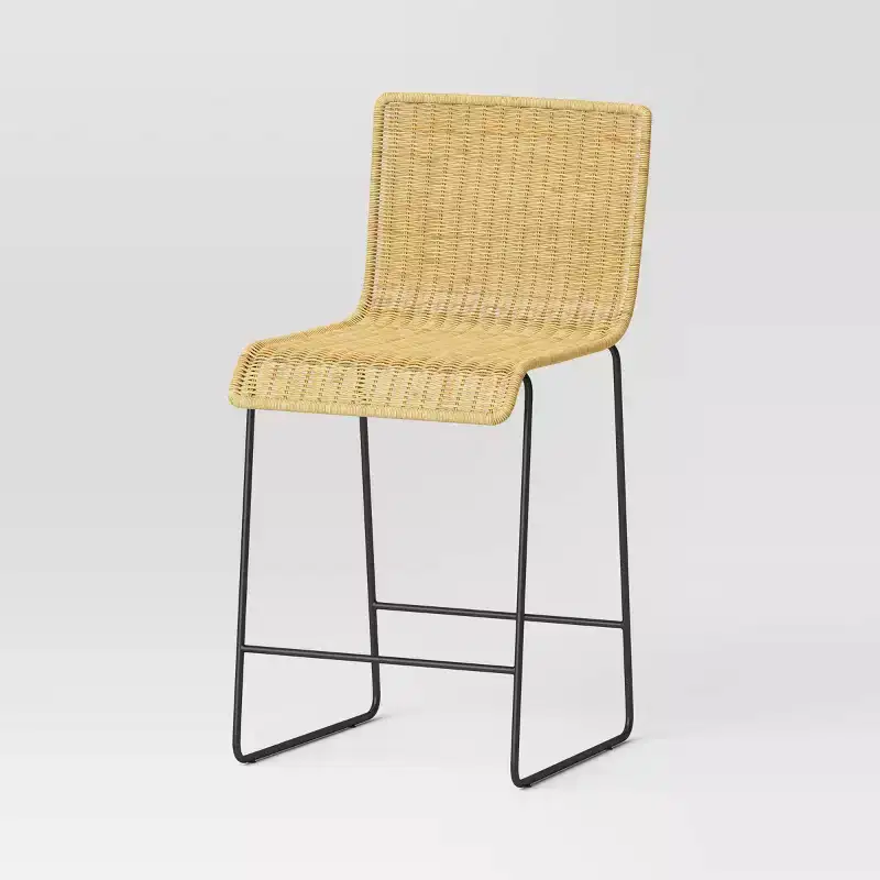 Chapin Modern Rattan Counter Height Barstool with Metal Legs Beige - Threshold鈩? Square Seat, Sled Base