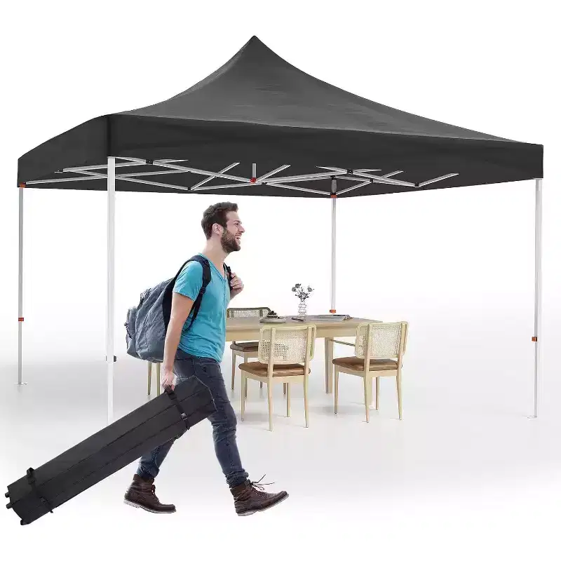 Acekool 10x10 Pop Up Canopy, Heavy Duty Waterproof Gazebo with Wheeled Bag, UV Protection, 3 Heights for Outdoor Events, Patio, Camping, Black