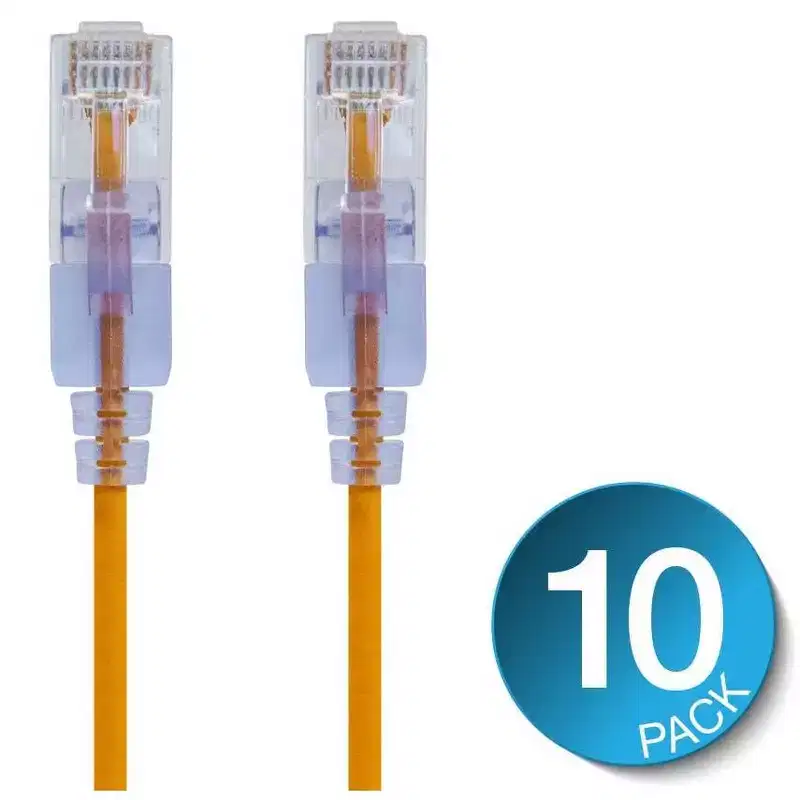 Monoprice Cat6A Ethernet Patch Cable - 14 Feet - Yellow (10 Pack) Snagless RJ45 550Mhz UTP Pure Bare Copper Wire 10G 30AWG - SlimRun Series