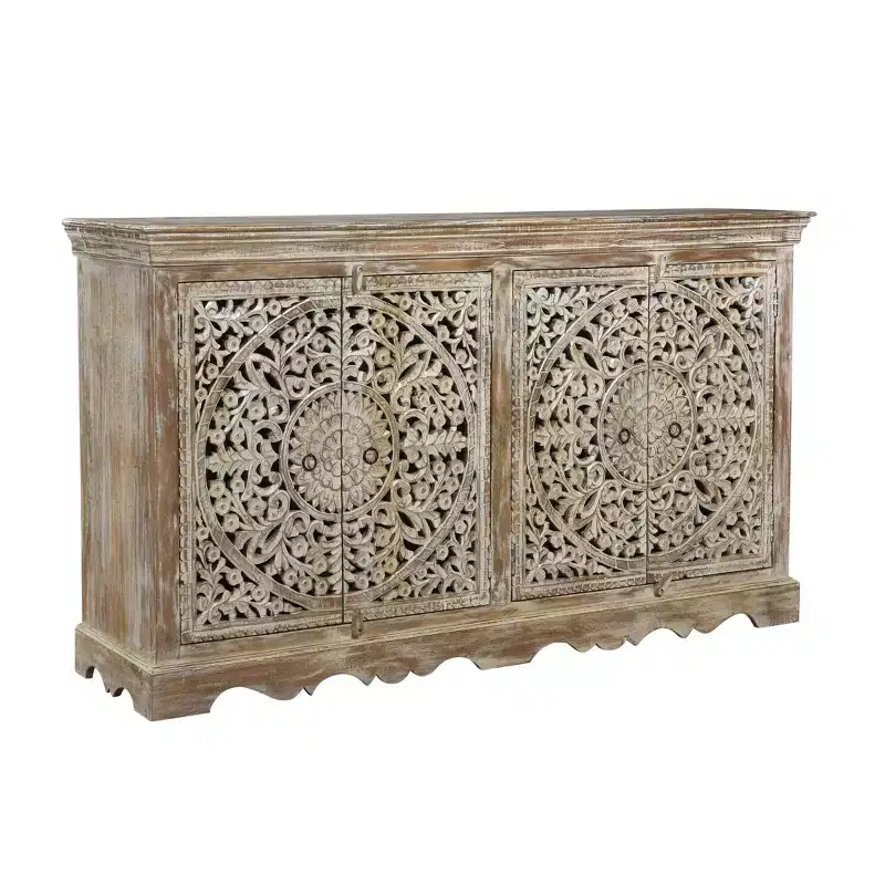 Brown Reclaimed Wood 4-Door Sideboard, Rustic Style