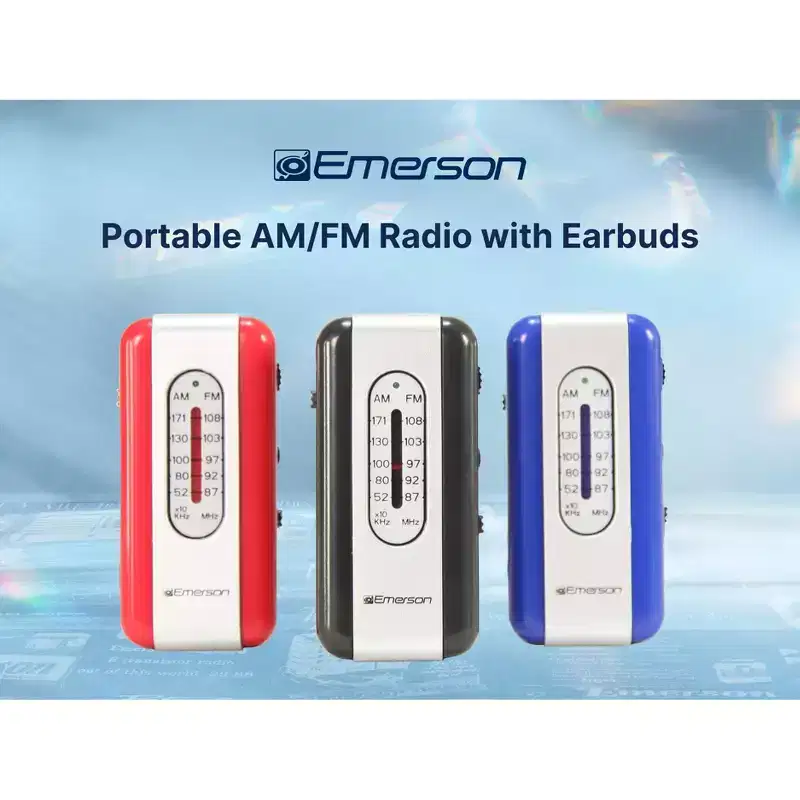 Emerson ER-7002 Portable AM/FM Radio with Earbuds, Red