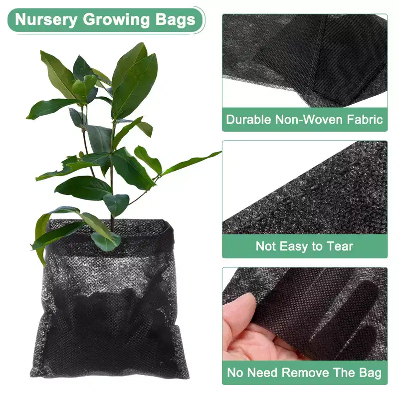 Unique Bargains Non-Woven Fabric Seeding Pots Plant Nursery Bags Black