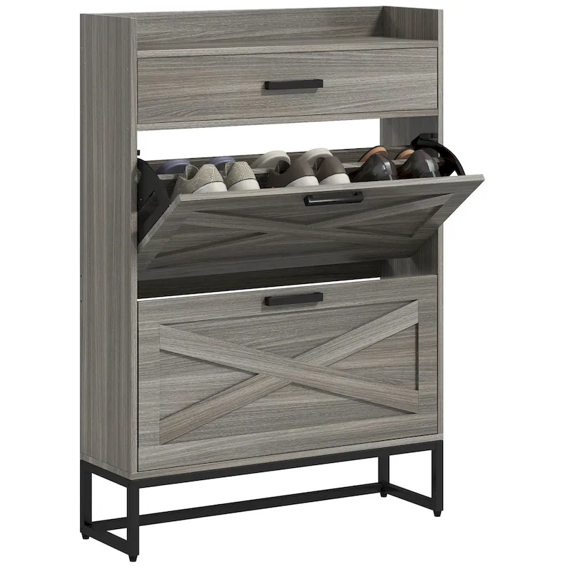 Casual Style Hall Tree Entryway Bench with Rattan Door Shelves and Shoe Cabinets, SOLID WOOD Feet