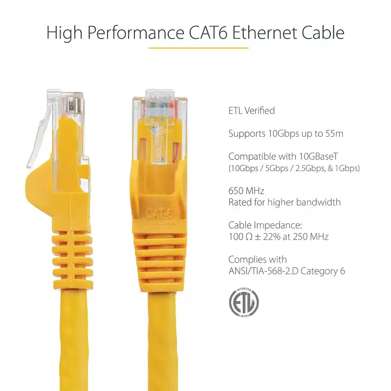 StarTech.com Cat 6 Patch Cable - 25 ft - Yellow - RJ-45 Male