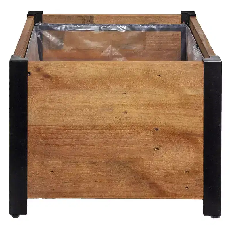 Grapevine 17.2 Inch Farmhouse Style Square Durable Urban Raised Garden Planter Box Made from Recycled Wooden Pallets with Steel Frame and Liner