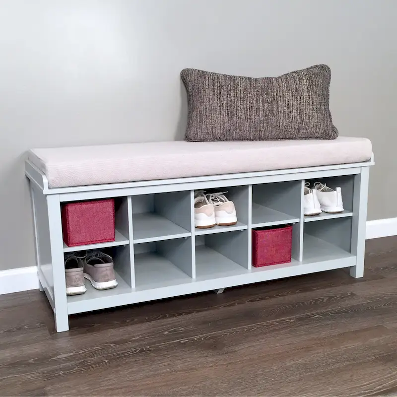 Solid Wood Shoe Storage Bench, Grey