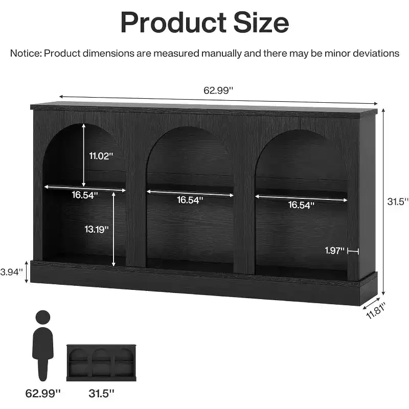 Lantine 63-Inch Narrow Entryway Table with 3-Tier Storage Shelf, Modern Farmhouse Sofa Console Table for Hallway, Living Room, Entrance, Black
