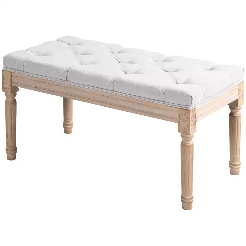 32 Linen Upholstered Bedroom Bench, French End of Bed Bench with Thick Padded Cushion and Wooden Legs