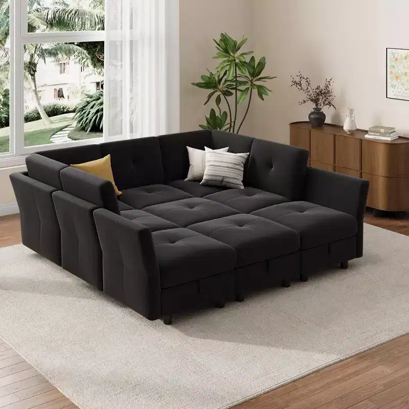 GustoWave 9-Seat Modular Sectional Sofa, Deep Seat Cloud Couch with Reversible Chaise, Chenille L Shaped Couch with Storage