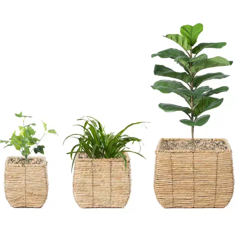 Vintiquewise Woven Square Flower Pot Planter with Leak-Proof Plastic Lining