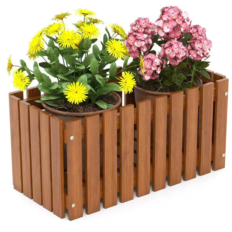 Costway 1/2 PCS Solid wood patio furniture outdoor slat style flower planter box flowerpot