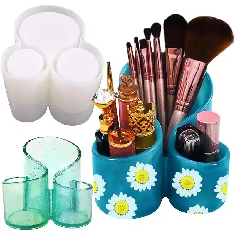 JDICTION Silicone Resin Mold: 3-Slot Storage Box, Makeup Organizer, Pen Brush Holder for Resin Clay Crafts & Home Ornament