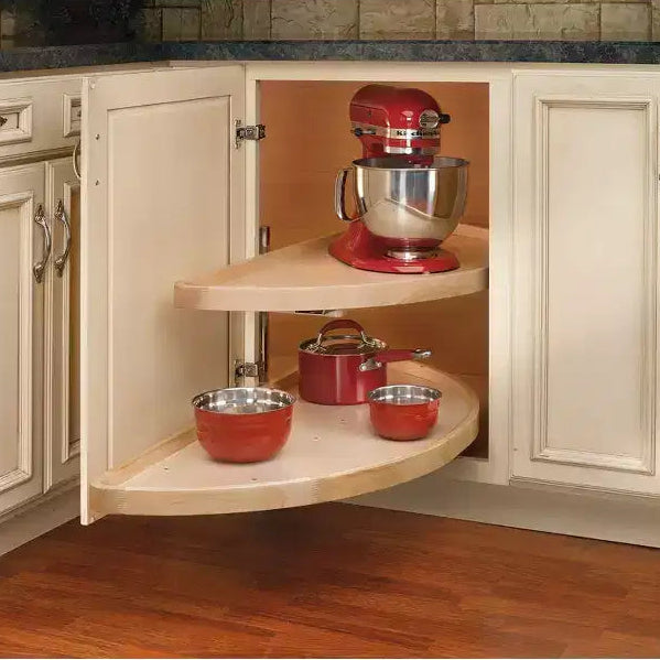 32 Inch Wooden 2 Shelf Half Moon Lazy Susan Turntable Storage Kitchen Organizer for Blind Corner Cabinets