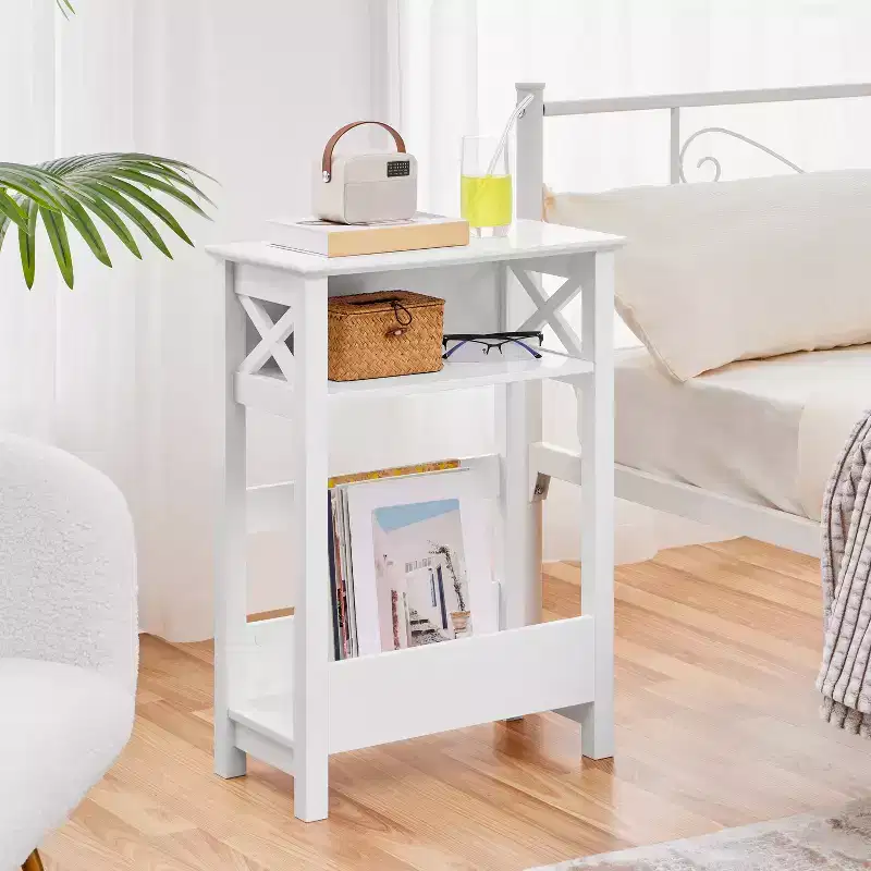 Yaheetech 3 Tier Narrow Side Table with Storage Shelf, White