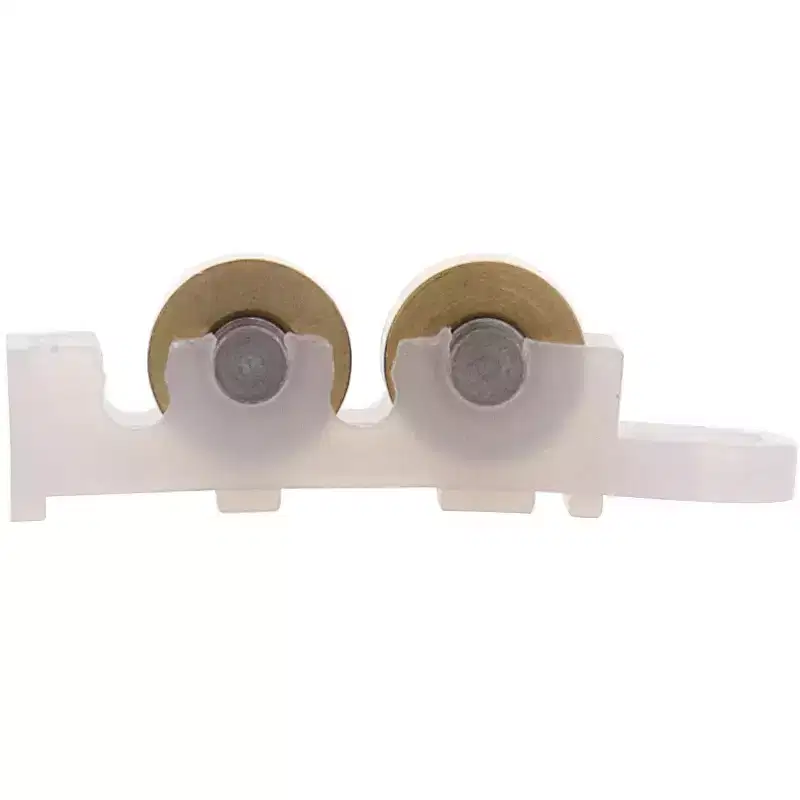 Brixwell Sliding Window Two Rollers Assembly With Separate Axle, Plastic Material, 7/16 Brass Wheels, 1-11/16 Housing Length, White Finish