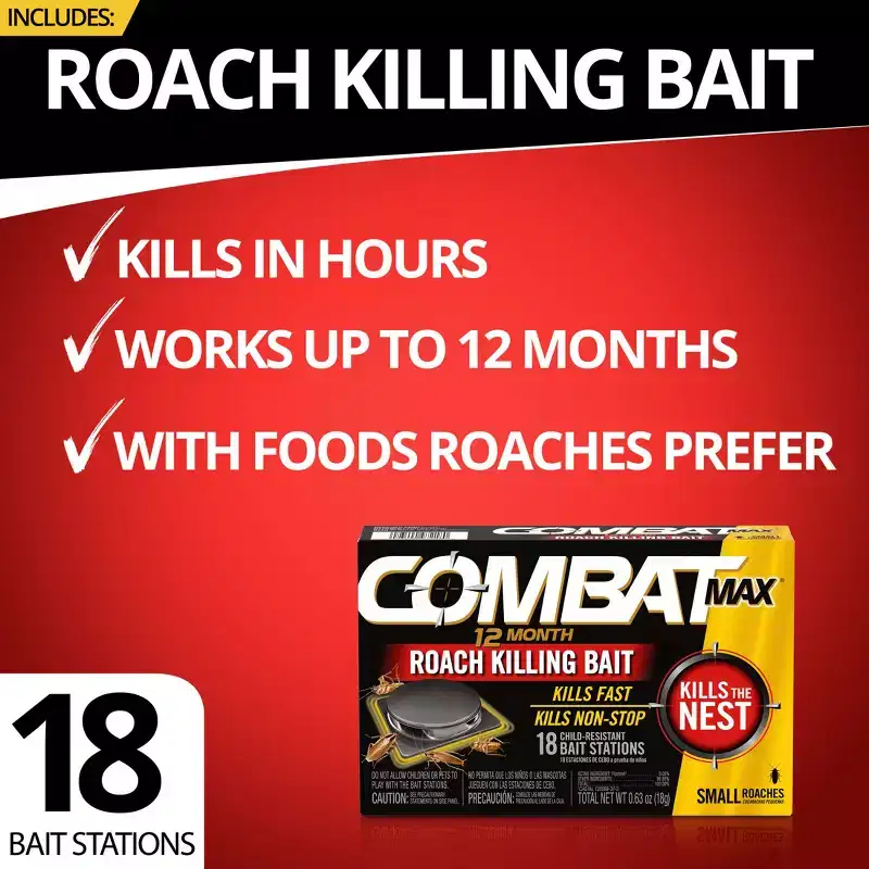 Combat Max 12 Month Roach Killing Bait Small Roach Bait Station - 18ct: Indoor & Outdoor Use, With Fipronil